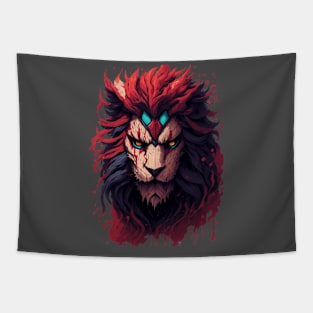 "Regal Resilience: Brave Lion Head Attire" Tapestry