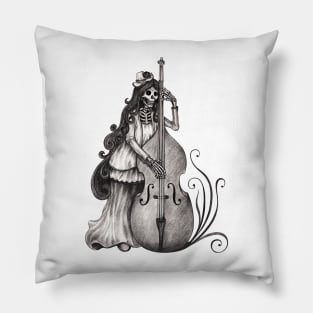 Sugar skull playing double bass day of the dead. Pillow