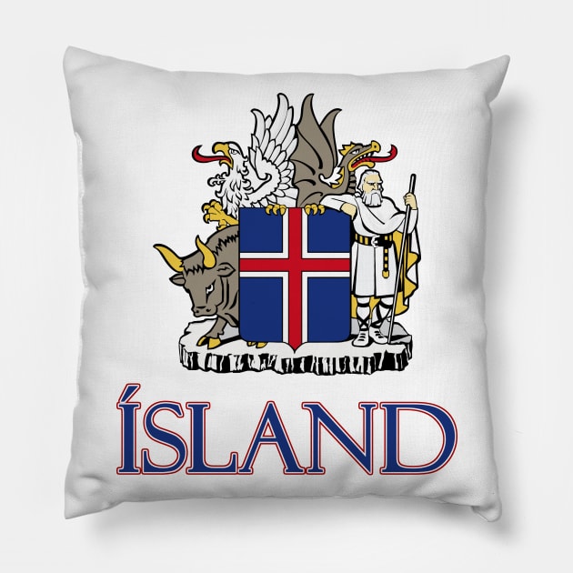 Iceland (in Icelandic) - National Coat of Arms Design Pillow by Naves