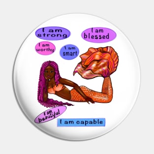 African American mermaid with pink Afro hair braids motivational affirmations inspirational Pin