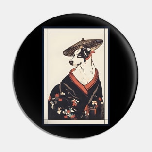 Dog japanese with kimono vintage Pin