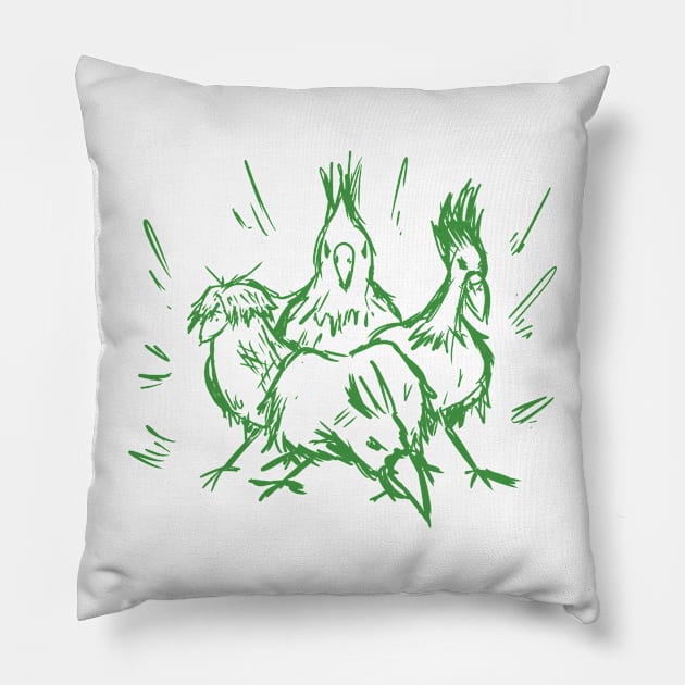 The Bad Birds (Green) Pillow by Birpy20