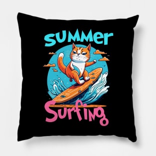 Cat Surfing Funny Pillow