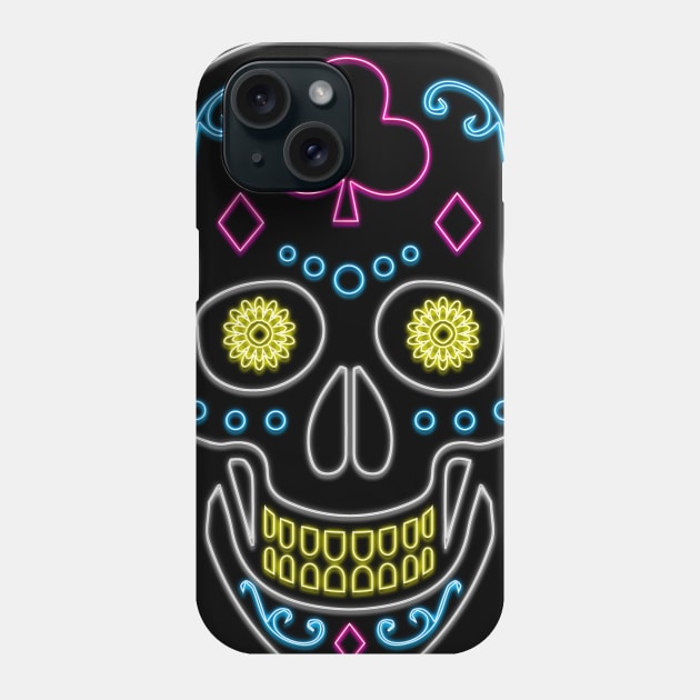 Neon Skull Dio De Los Muertos Phone Case by superdupertees