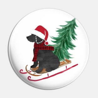 Labradoodle Christmas Sled Bringing Home The Tree Pin