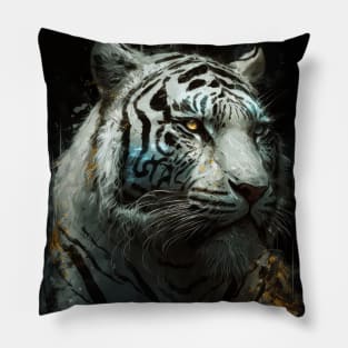 Tiger Portrait Animal Nature Wildlife Dark Painting Wild Spirit Pillow