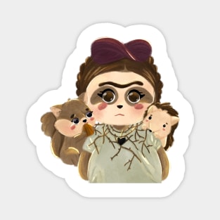 self portrait with thorn necklace, hanul the hedgehog and jandi the squirrel by jilooo Magnet