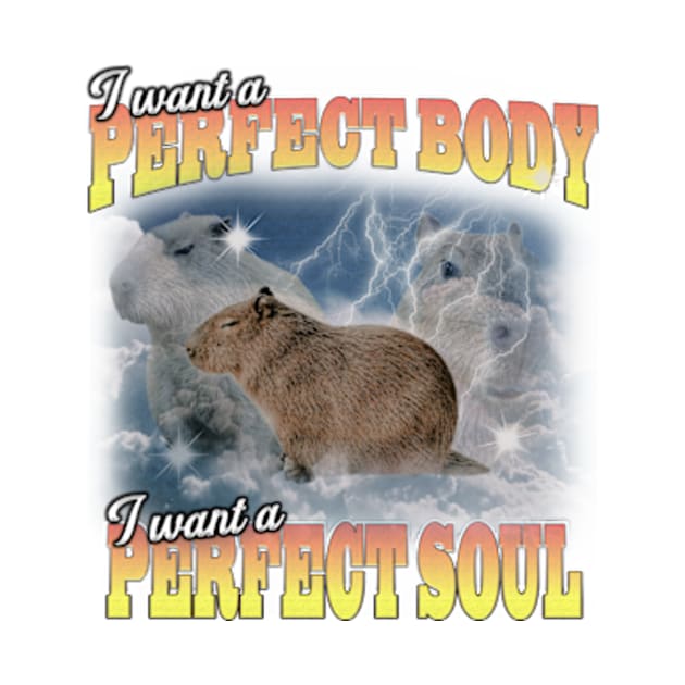 Cabybara Vintage 90s Bootleg Style Graphic T-Shirt, i want a perfect body i want a perfect soul Shirt, Funny Capybara Meme by Y2KERA