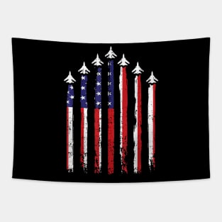 Fighter Jet Airplane Usa Flag 4Th Of July Patriotic Tapestry
