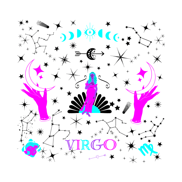 Virgo Zodiac Design Black Stars by Pink Syrup Workshop