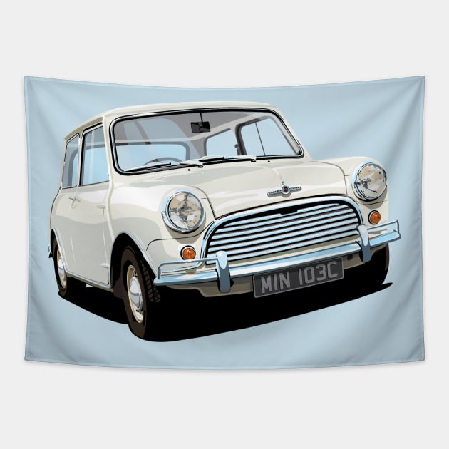 classic white mini cooper Tapestry by candcretro