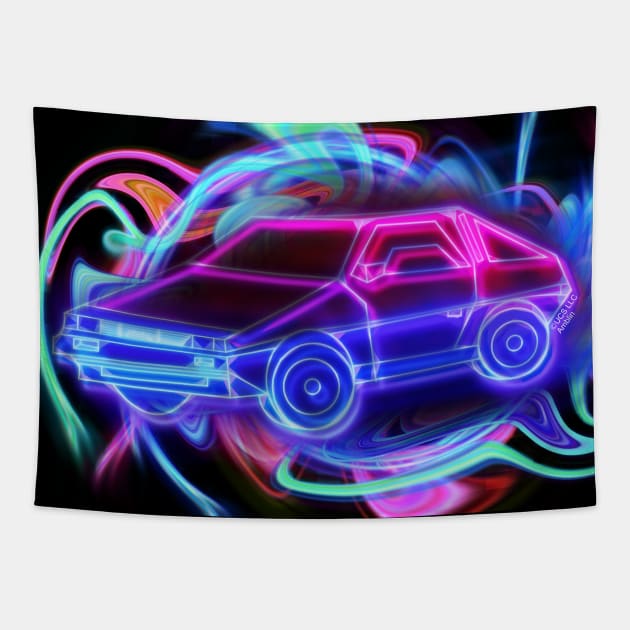 Neon DeLorean Tapestry by JadeGair