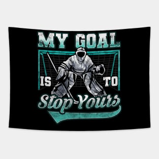 Funny Hockey Defender Denying Goals Tapestry