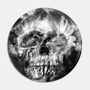 Memento mori skull flower petals black and white painting Pin