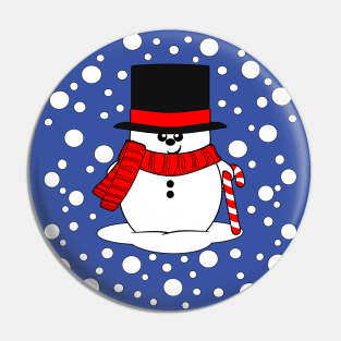 Cute Snowman with Top Hat and Candy Cane Pin