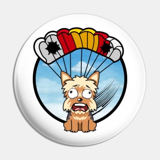 Silly yorkshire terrier dog has a broken parachute Pin