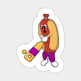 Hotdog at Cricket with Cricket bat Magnet