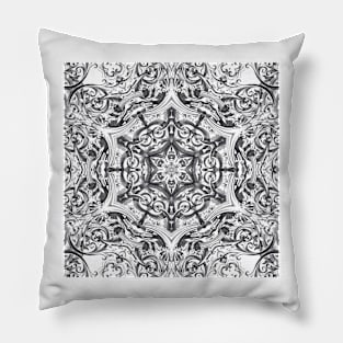 kaleidoscope bohemian chic sketch swirls black white mandala Pillow