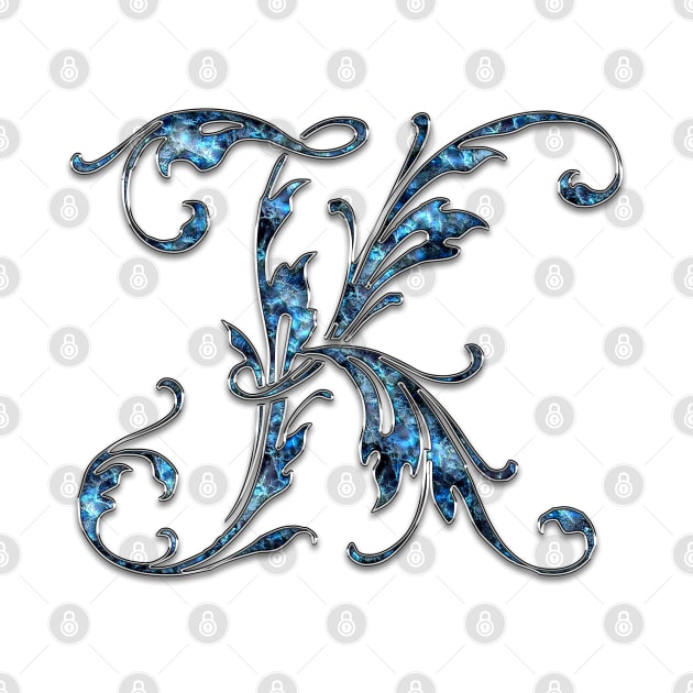 Ornate Blue Silver Letter K by skycloudpics