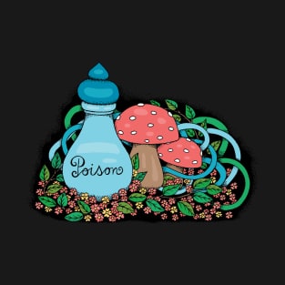 Cute Poison Bottle and Mushrooms Ink Colored T-Shirt