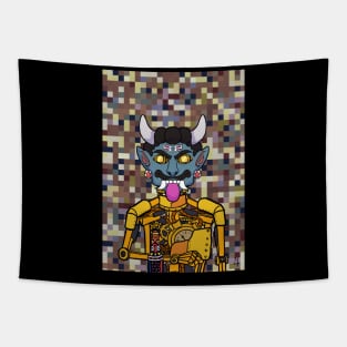Majestic Golden RobotMask NFT with IndianEye Color and GoldItem - Explore the Beauty of PixelGlyph Art Tapestry