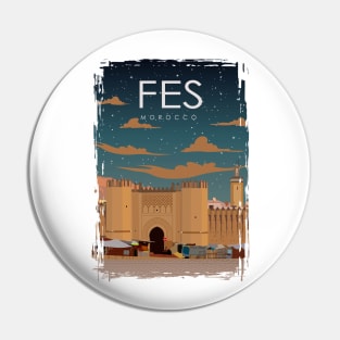 Fes Morocco Vintage Minimal Retro Travel Poster at Night Pin