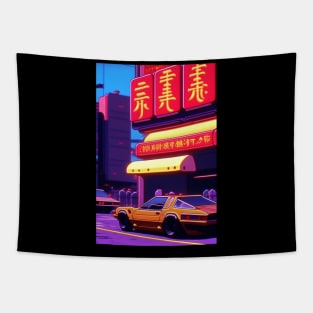 Anime city Vintage style Tapestry