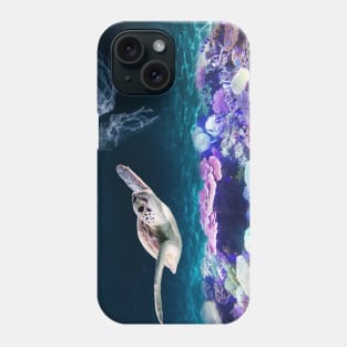 Sea Turtle swimming near Coral Reefs and Jellyfish Phone Case