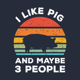 I Like Pig and Maybe 3 People, Retro Vintage Sunset with Style Old Grainy Grunge Texture T-Shirt