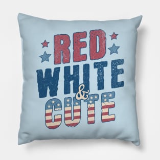 Red White and Cute - Funny USA 4th of July Retro Vintage Pillow