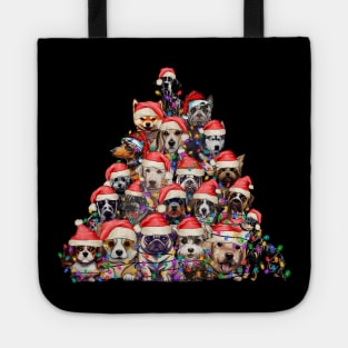 Merry Dogmas Cute Puppies Christmas Tree Funny Dog Lover Christmas Gift Tote