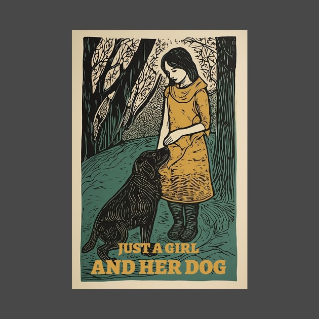 Just a girl and her dog, vintage, retro illustration by One Eyed Cat Design