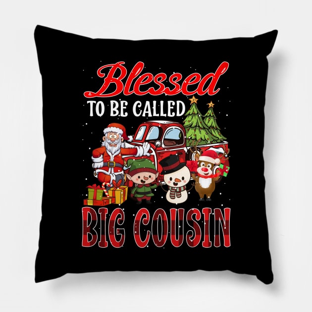 Blessed To Be Called Big Cousin Christmas Buffalo Plaid Truck Pillow by intelus