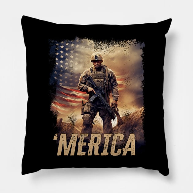 Merica Heroic Navy Seal Waving Flag USA Veteran Pillow by NOLIMIT-MERICA