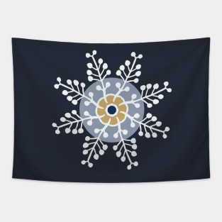 White snowflakes on prussian blue seamless repeat pattern Tapestry