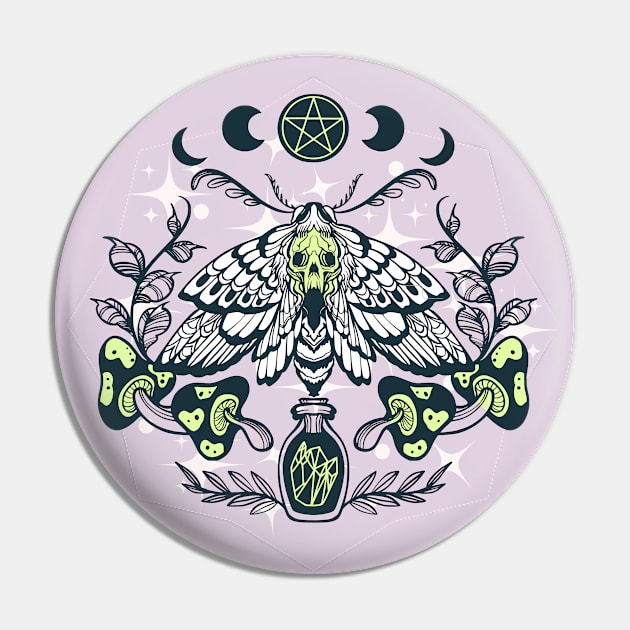 Wicca death moth with magic potion and mushrooms Pin by MonochromeEcho