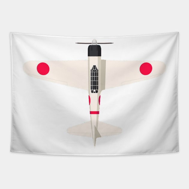 White A6M Zero 2D plane Tapestry by Cloutshop