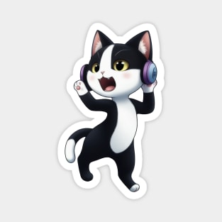 Cute Tuxedo Cat with Headphones Magnet