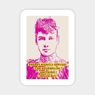 Nelly Bly Quote Pink Ink Illustration of Girl Boss and Women's History Activist in Minimalist Style Magnet