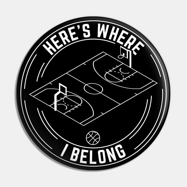 Here's Where I Belong, Basketball Team Players Court Logo Pin by emmjott