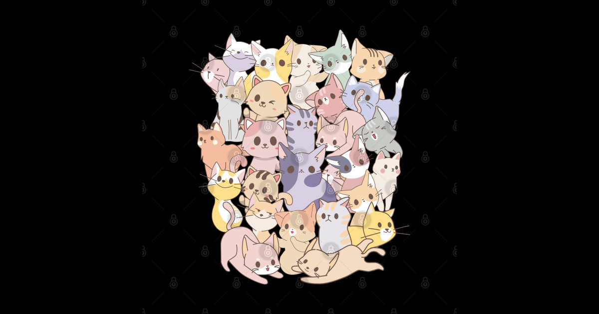 Sweet Cats Anime Kawaii Cat Lovers Mom Dad - Cat - Sticker | TeePublic