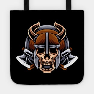 Viking Skull Head With Axes Tote