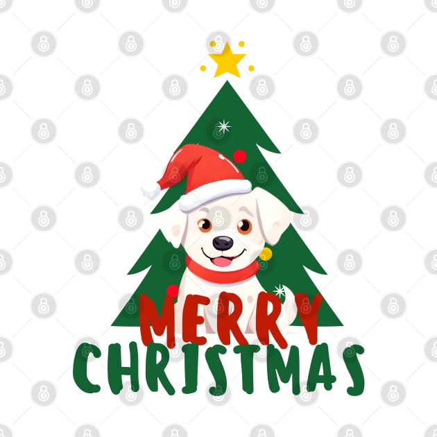 Cute White Dog with Christmas trees Merry Christmas ,brafdesign by Brafdesign