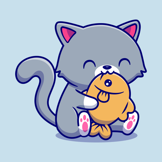 Cute Cat Eating Fish by Catalyst Labs