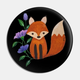 Little Fox and Floral Pattern in Gouache Illustration Pin