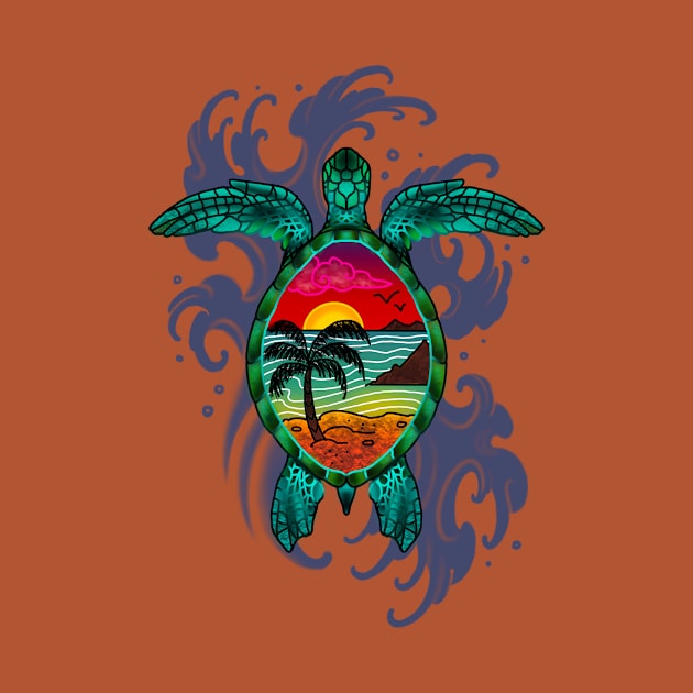 Sea Turtle in Paradise by Art by the Lizard Lady