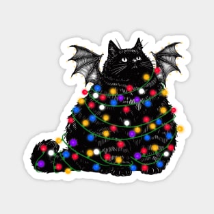Chonky Black Bat Cat In Christmas Lights Magnet