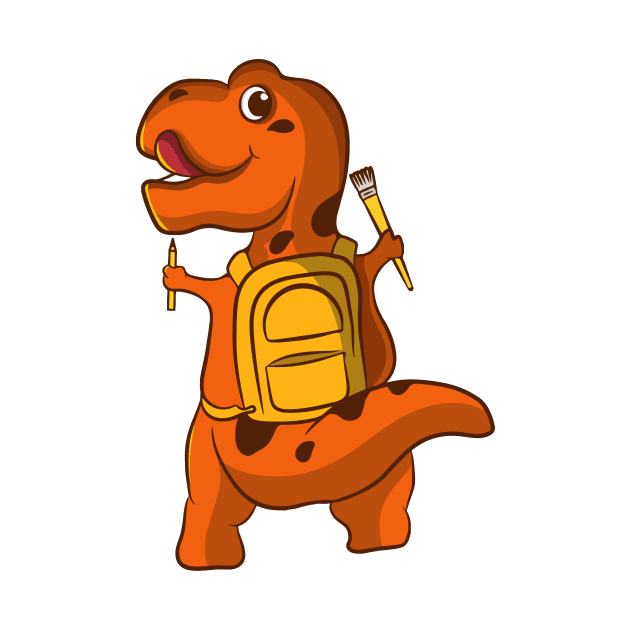 cartoon cute little dinosaur illustration design carrying bag holding pencil and brush by sufian