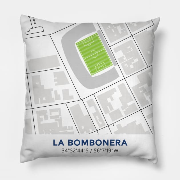 La Bombonera Map Design Pillow by TopFootballStadiums