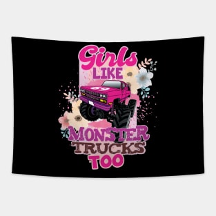 'Girls Like Monster Trucks Too' Awesome Truck Gift Tapestry